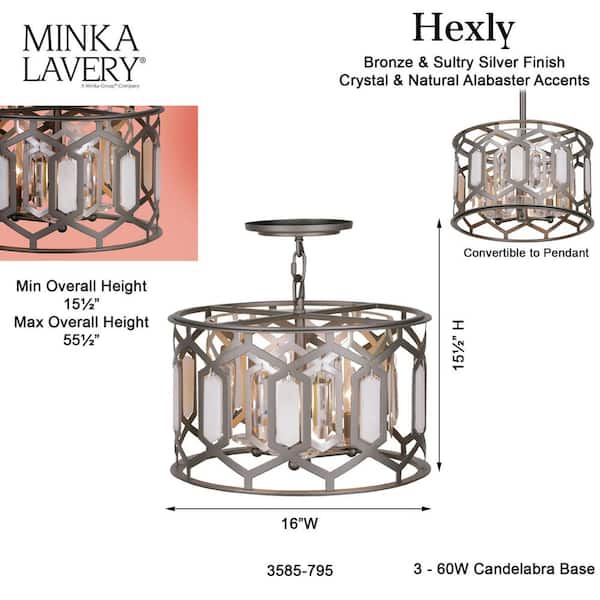 Minka Lavery Hexly 60-Watt 3-Light Bronze and Sultry Silver Candle