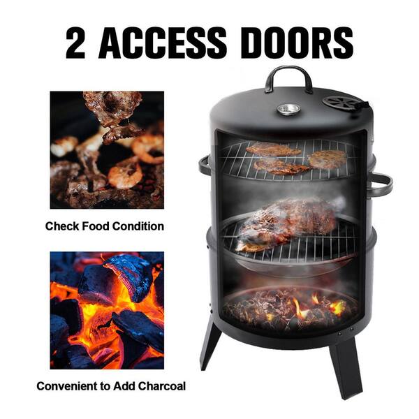 3 in 1 Charcoal Vertical Smoker Grill BBQ Roaster Steel Barbecue Cooker Outdoor 