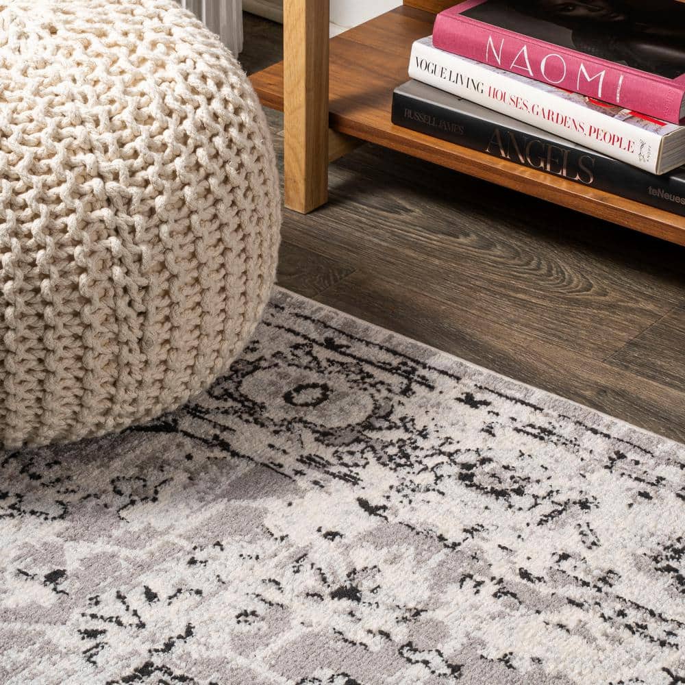 Ivory and Gray Synthetic Medallion 8' x 10' Area Rug
