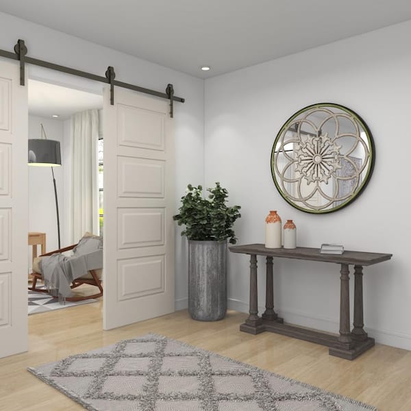 40 in. x 40 in. Medallion Round Framed White Floral Wall Mirror