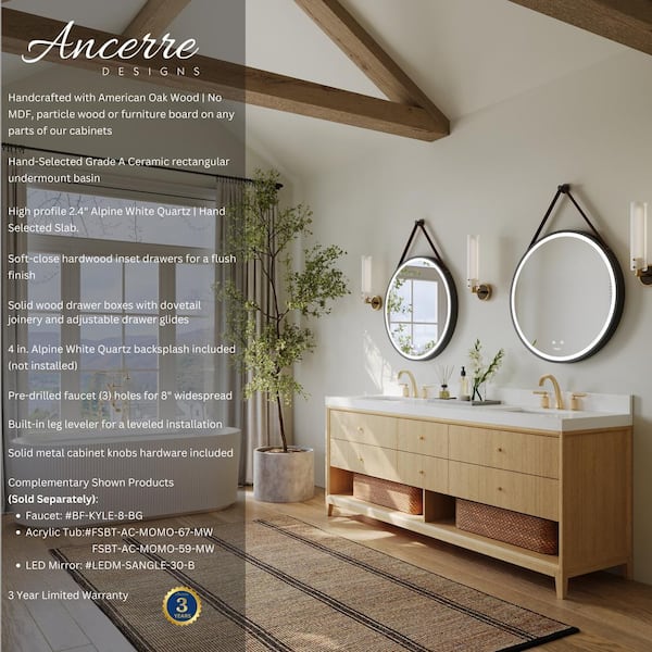 Momo 84 in. W Double Sink Bath Vanity in Oak with White Quartz Top