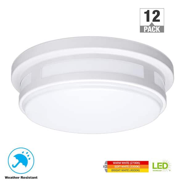11 in. Round White Indoor Outdoor LED Flush Mount Ceiling Light Adjustable CCT 830 Lumens Wet Rated (12-Pack)