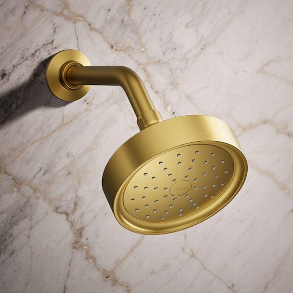 Purist 1-Spray Patterns 5.5 in. Wall Mount Fixed Shower Head in Vibrant Brushed Moderne Brass