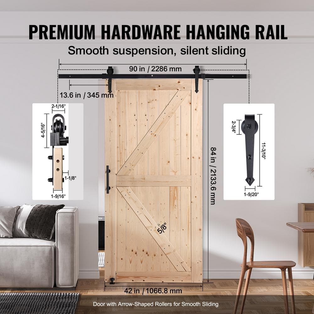 Natural Spruce Wood Sliding Barn Door with Hardware Kit, 42" x 84"