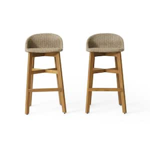 Borah Wood and Wicker Outdoor Bar Stool (2-Pack)