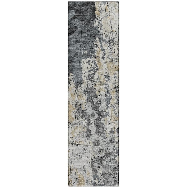 Accord Black 2 ft. 3 in. x 7 ft. 6 in. Abstract Indoor/Outdoor Washable Area Rug