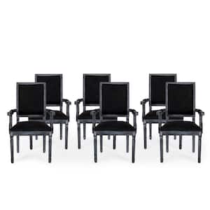 Aisenbrey Black and Gray Wood and Fabric Arm Chair (Set of 6)