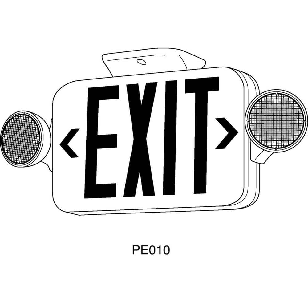 White LED Exit Sign with Emergency Lights and Red Lettering