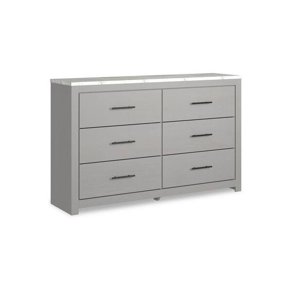 Benjara Gray and White 6-Drawer 15.59 in. Dresser Without Mirror Wooden