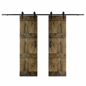 Castle 48 in. x 84 in. Aged Barrel DIY Knotty Wood Double Sliding Barn Door with Hardware Kit