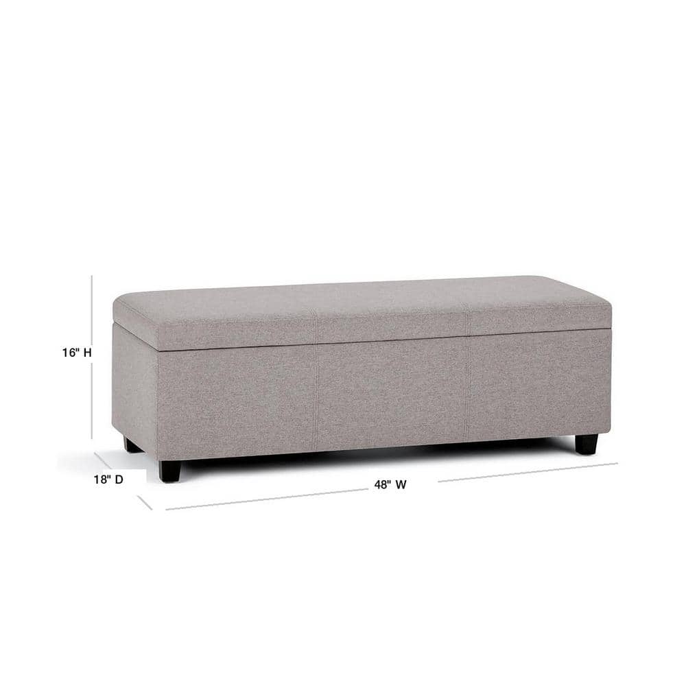 Contemporary Cloud Grey Linen-Look Storage Ottoman Bench, 48"
