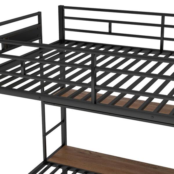 Harper Bright Designs Black Metal Full Over Twin Full Bunk Bed Daybed With Shelves Mfaad Harper Bright Designs Black Metal Full Over Twin Full Bunk Bed Daybed With Shelves Mfaad