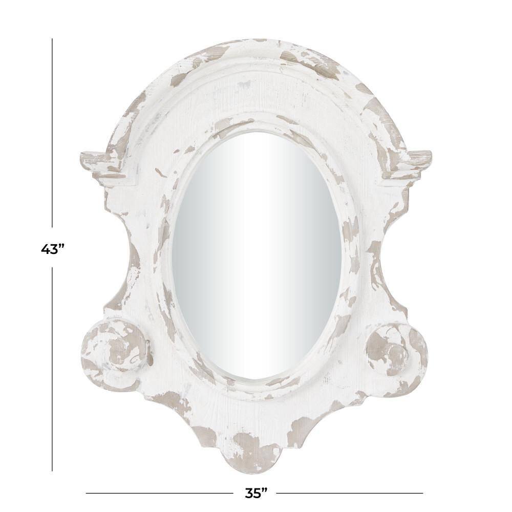 White Carved Oval Wood Wall Mirror with Arched Top