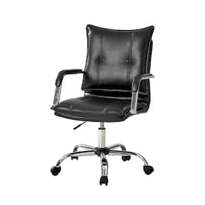 Dud Black Modern Faux leather Swivel Task Chair with Padded Arms and Tufted Back