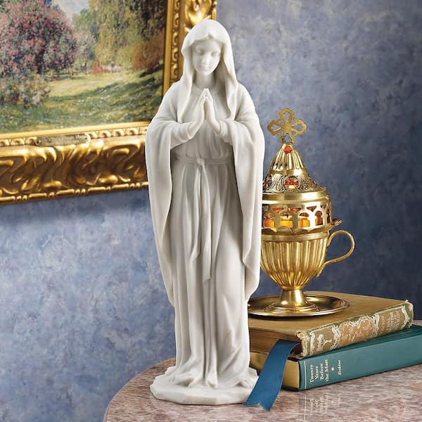 Design Toscano 11.5 in. H White Blessed Virgin Mary Bonded Marble Tabletop Statue