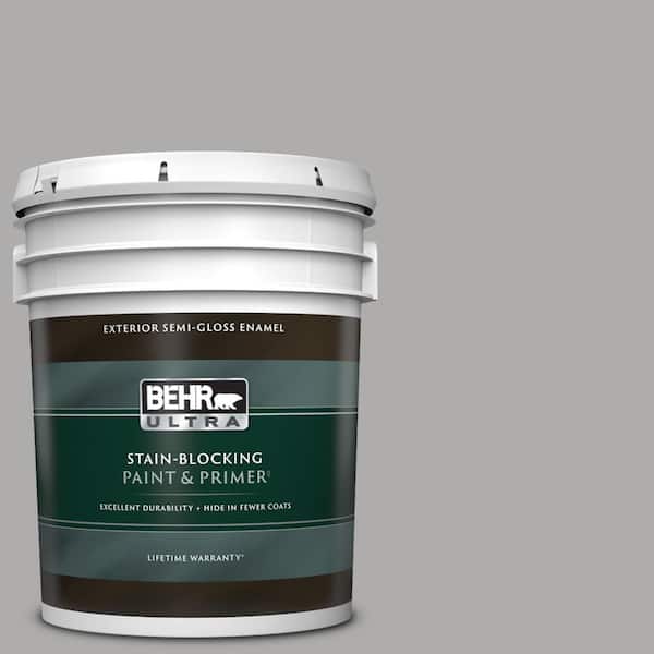 BEHR ULTRA 5 gal. #N520-3 Flannel Gray Semi-Gloss Enamel Exterior Paint & Primer