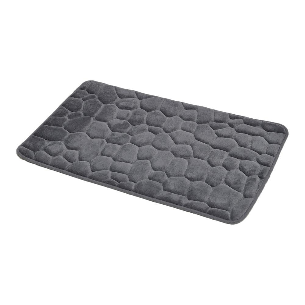 3D Cobble Dark Grey 20 in. x 32 in. Stone Shaped Memory Foam Microfiber Bath Mat