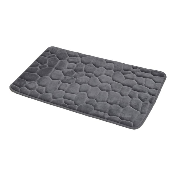 EVIDECO French home goods 3D Cobble Dark Grey 20 in. x 32 in. Stone Shaped Memory Foam Microfiber Bath Mat