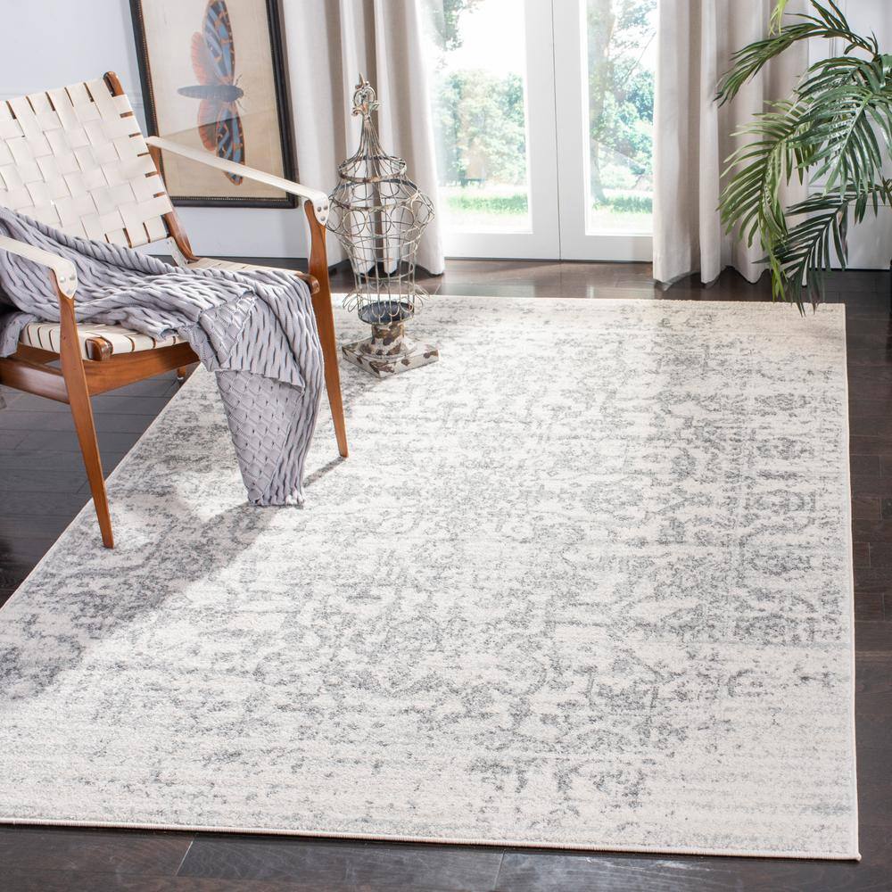 Elegant Ivory Silver 3' x 3' Square Synthetic Area Rug