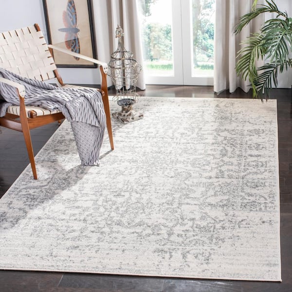 Madison Silver/Ivory Doormat 3 ft. x 3 ft. Square Geometric Area Rug