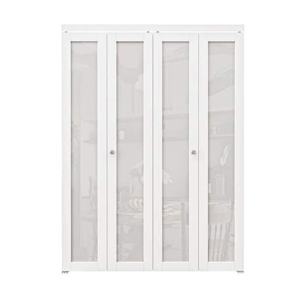 60 in. x 80 in. 1-Lite Frosted Glass Solid Core MDF White Finished Closet Bifold Door with Hardware