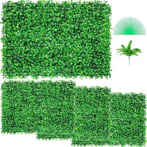 Green Artificial Grass Boxwood Panel UV 24 x 16 in. 4-Pcs for Wall Decor, Privacy Fence Indoor/Outdoor, Garden Backyard