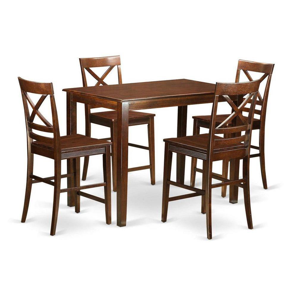 5-Piece Mahogany Finish Solid Wood Top - Dining Room Set - Seats 4