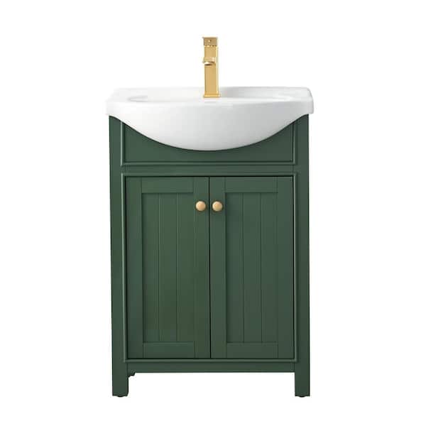 Marian 24 in. W x 17 in. D Single Sink Bath Vanity in Green with Porcelain Top