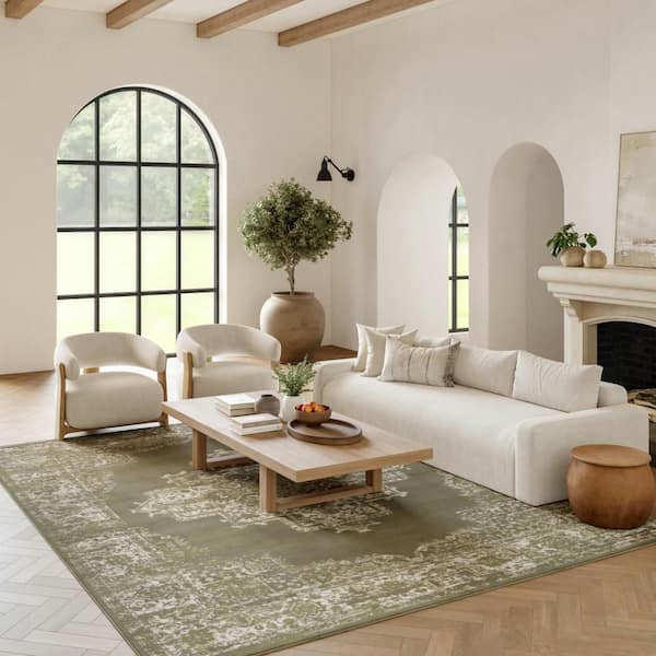 Grafix Olive 10 ft. x 14 ft. Center medallion Transitional Area Rug