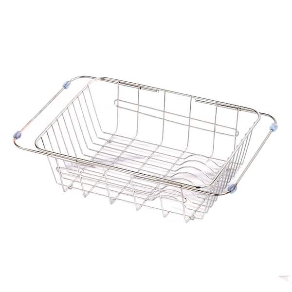1-Piece Stainless Steel Drain Basket, Sink Dish Rack Suitable for Rectangular Sink Bowl, Plate Organizer Storage