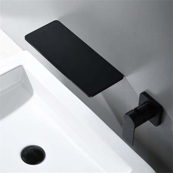 Single Handle Wall Mounted Faucet, Waterfall Wall Mount Matte Black Single Handle Bathroom Sink Faucet
