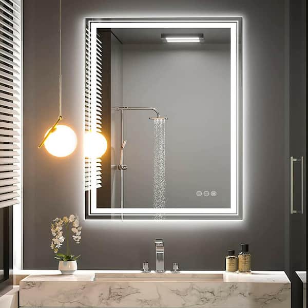 Wisfor 28 in. W x 36 in. H Large Rectangular Frameless Anti-Fog High Lume LED Lighted 2-Way Hanging Wall Bathroom Vanity Mirror