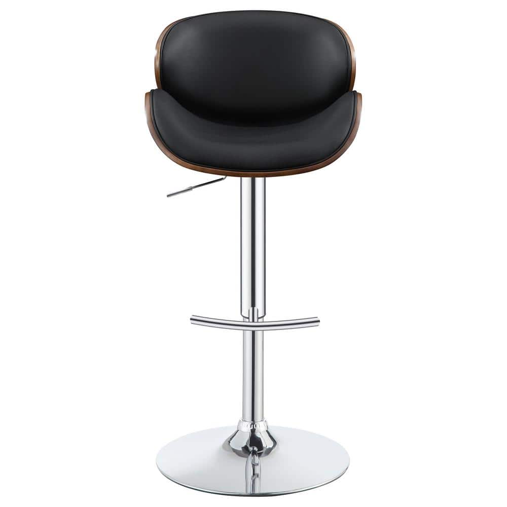 Adjustable Black Faux Leather and Walnut Bar Stool