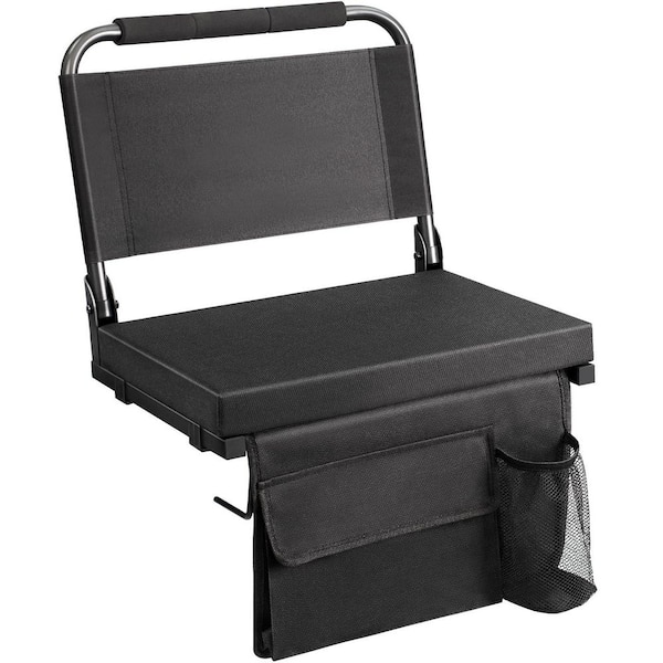 Stadium Seat Chair with Back Support, Thick Padded Cushion and Carry Handle, Includes Hooks Cup Holder and Side Pocket