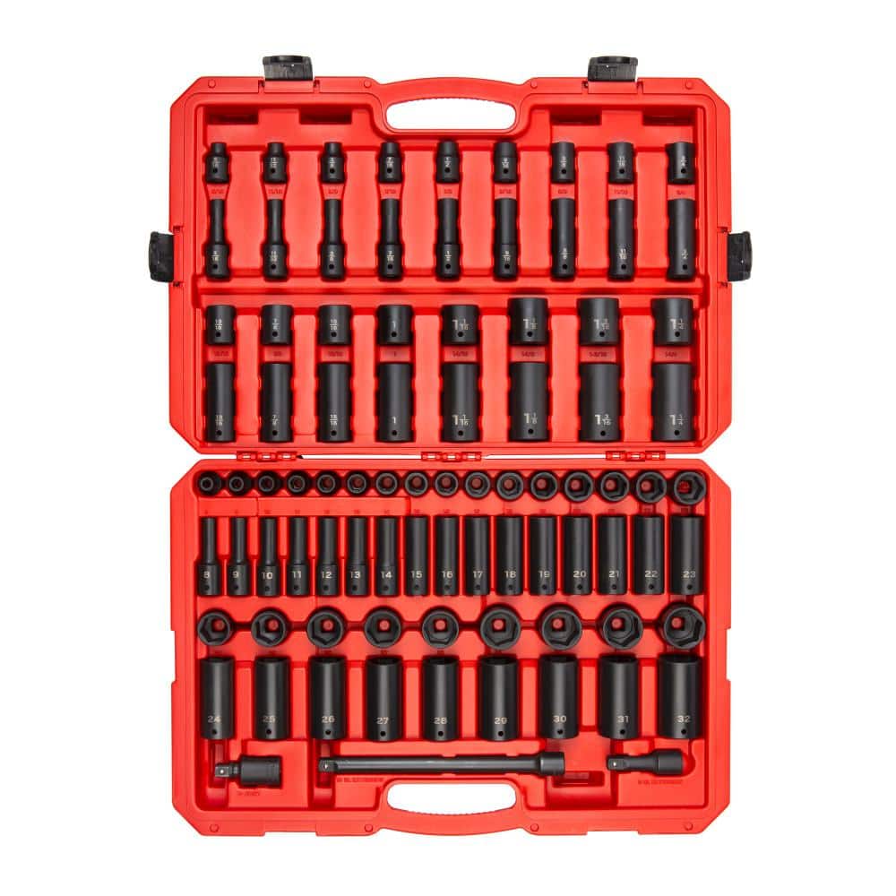 TEKTON 1/2 in. Drive 6-Point Impact Socket Set, 87-Piece (5/16 in