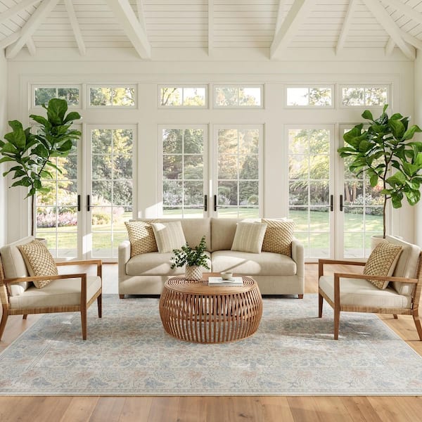 Botanical Washables Ivory Multicolor 8 ft. x 10 ft. Floral Contemporary Area Rug