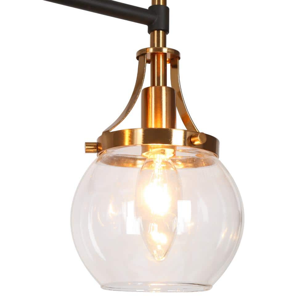 Black and Brass 5-Light Linear Chandelier with Glass Shades