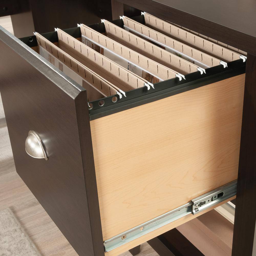 Cinnamon Cherry L-Shaped Wood Executive Desk with Drawer and Filing Cabinet