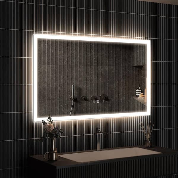 HOMLUX 48 in. W x 28 in. H Rectangular Frameless LED Light with 3-Color and Anti-Fog Wall Mounted Bathroom Vanity Mirror
