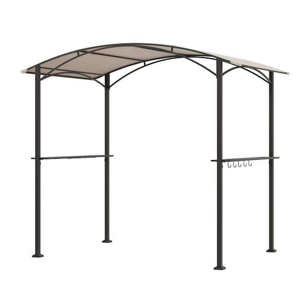 8 ft. x 5 ft. Outdoor Patio Soft Top Grill Gazebo with Ceiling Hook and 2-Side Shelves Brown Canopy BBQ Sunshade Shelter