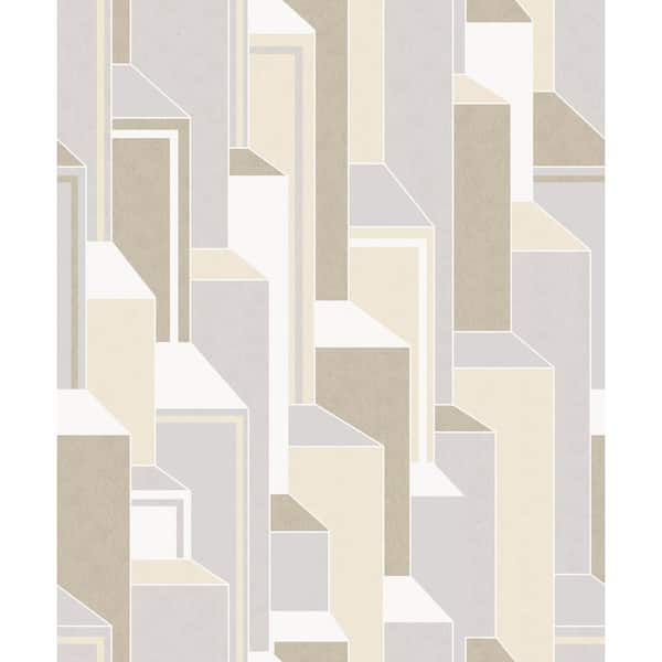 Seabrook Designs French Vanilla and Pavestone Deco Geometric Paper Non-Woven Unpasted Wallpaper Roll (covers 56 sq. ft.)