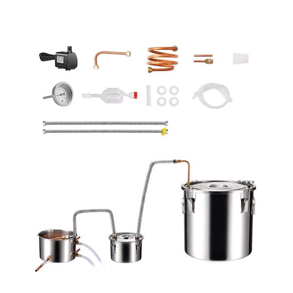 13.2Gal. / 50L Alcohol Still, Stainless Steel Water Alcohol Distiller with Copper Coil, for Whisky, Wine, Brandy, Silver