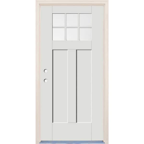 Builders Choice 36 in. x 80 in. Right-Hand 6-Lite Clear Glass Alpine Painted Fiberglass Prehung Front Door with 6-9/16 in. Frame
