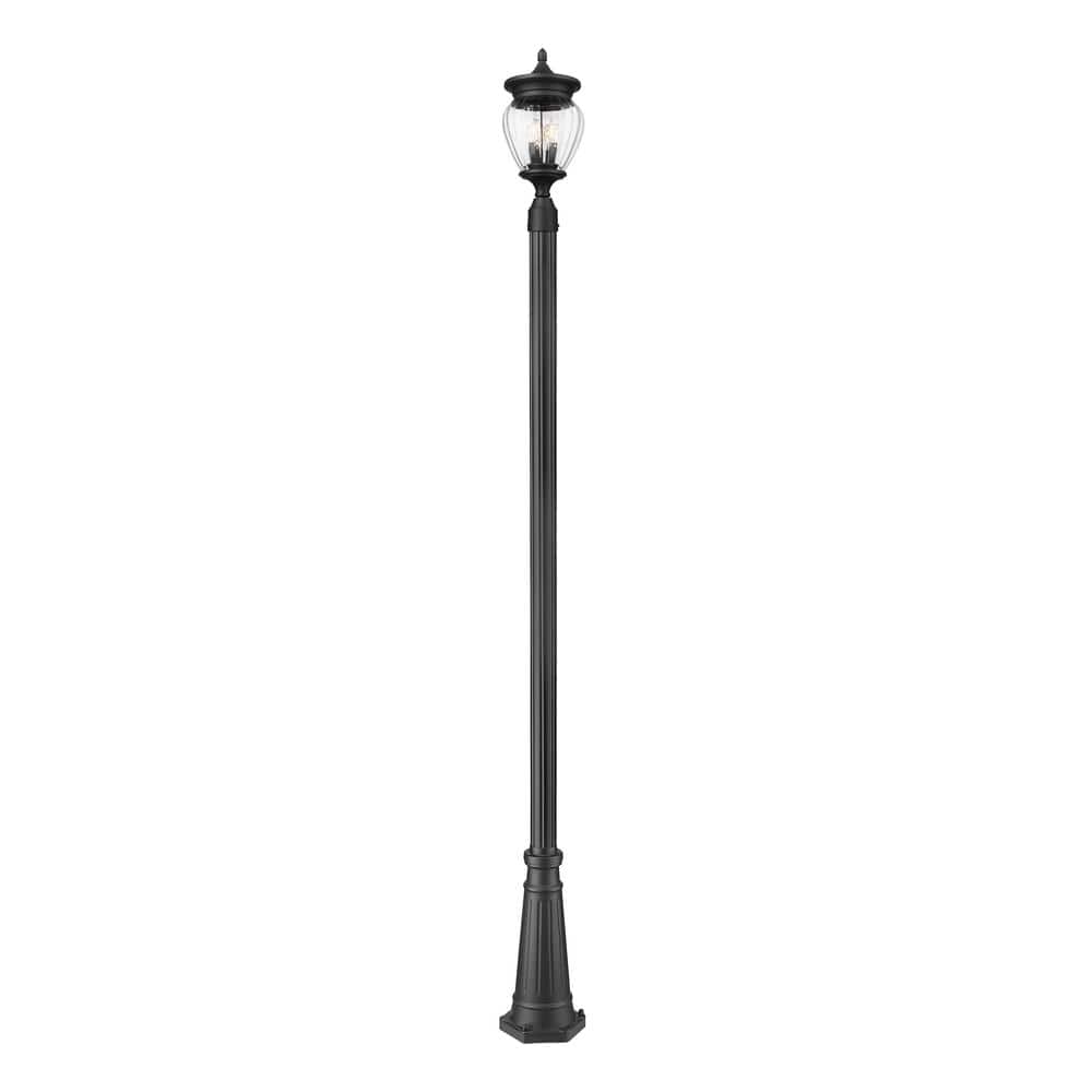 Davina 3-Light Black Aluminum Hardwired Outdoor Marine Grade Post Light Set