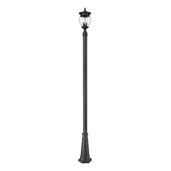 Davina 3-Light Black Aluminum Hardwired Outdoor Marine Grade Post Light Set with no bulbs included