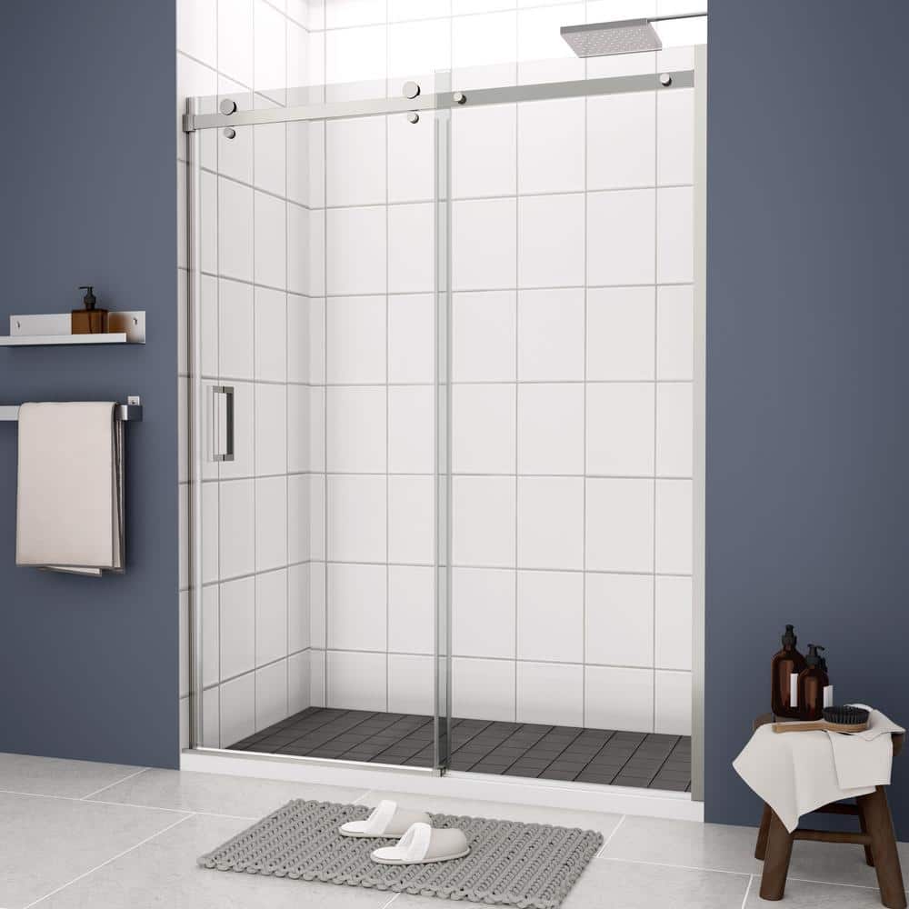 60 in. W x 74 in. H Semi Frameless Sliding Shower Door in Chrome with Clear