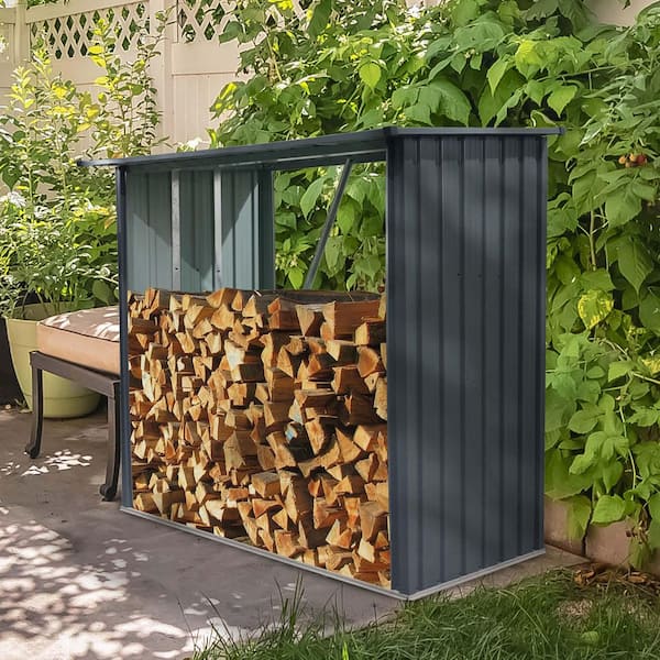 7 ft. W x 3 ft. D Outdoor Steel Firewood Rack, Open Metal Shed for