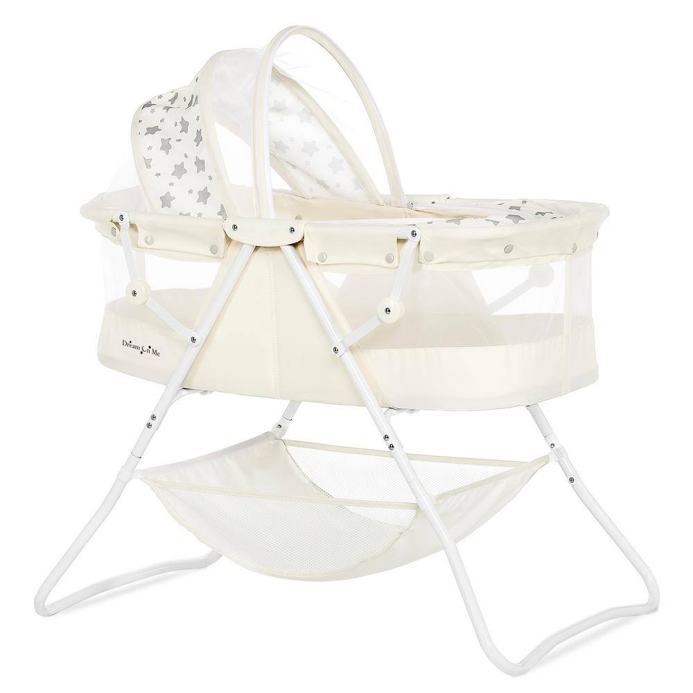 French White Lightweight Portable Baby Bassinet with Adjustable Canopy
