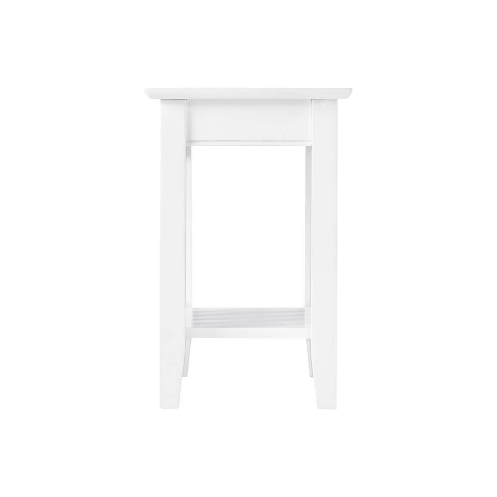 Eco-Friendly Hardwood Rectangular End Table with Charging Station in White
