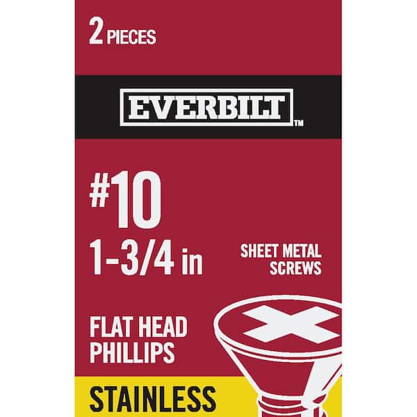 Everbilt #10 x 1-3/4 in. Phillips Flat Head Stainless Steel Sheet Metal Screw (2-Pack)